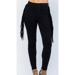 Judy Blue Black Skinny Fit High Waist Jeans With Fringe On Sides Plus Size 20W
